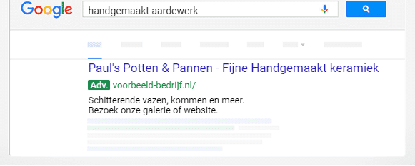 Google AdWords zoekadvertentie voorbeeld